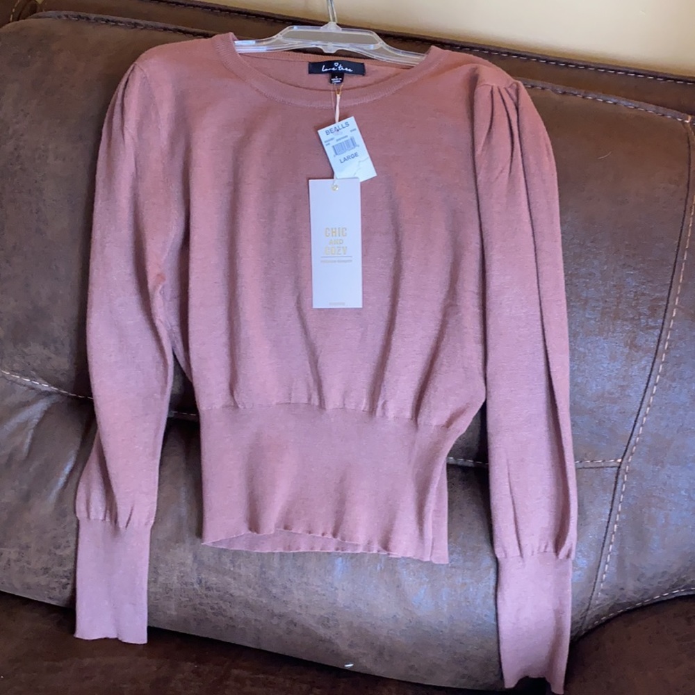 NWT LOVE TREE Puff Sleeve Ribbed Knit Sweater Sz L